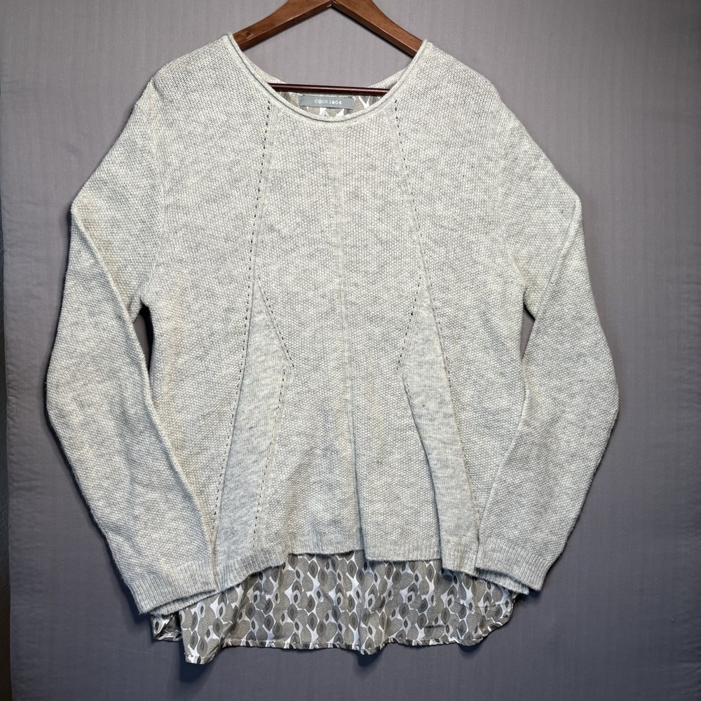 COIN 1804 Layered Knit Sweater Tunic Women's Size XL Gray Split Back Mixed Media